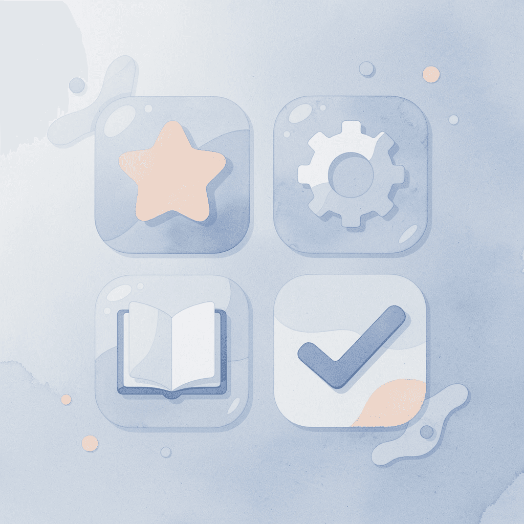 Four icons representing the key elements of kindergarten homeschooling