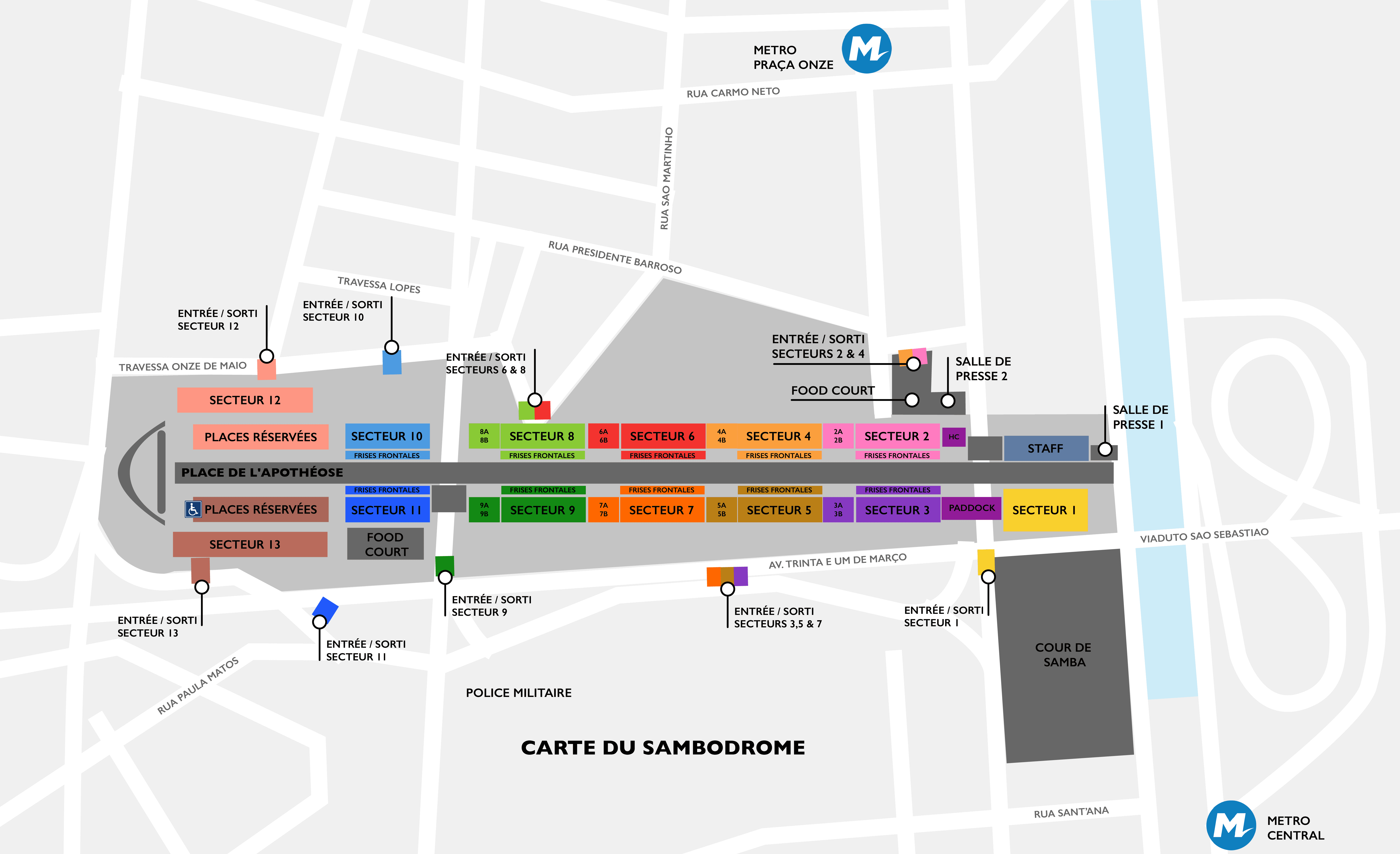 plan du sambodrome lors du carnaval de Rio de Janeiro