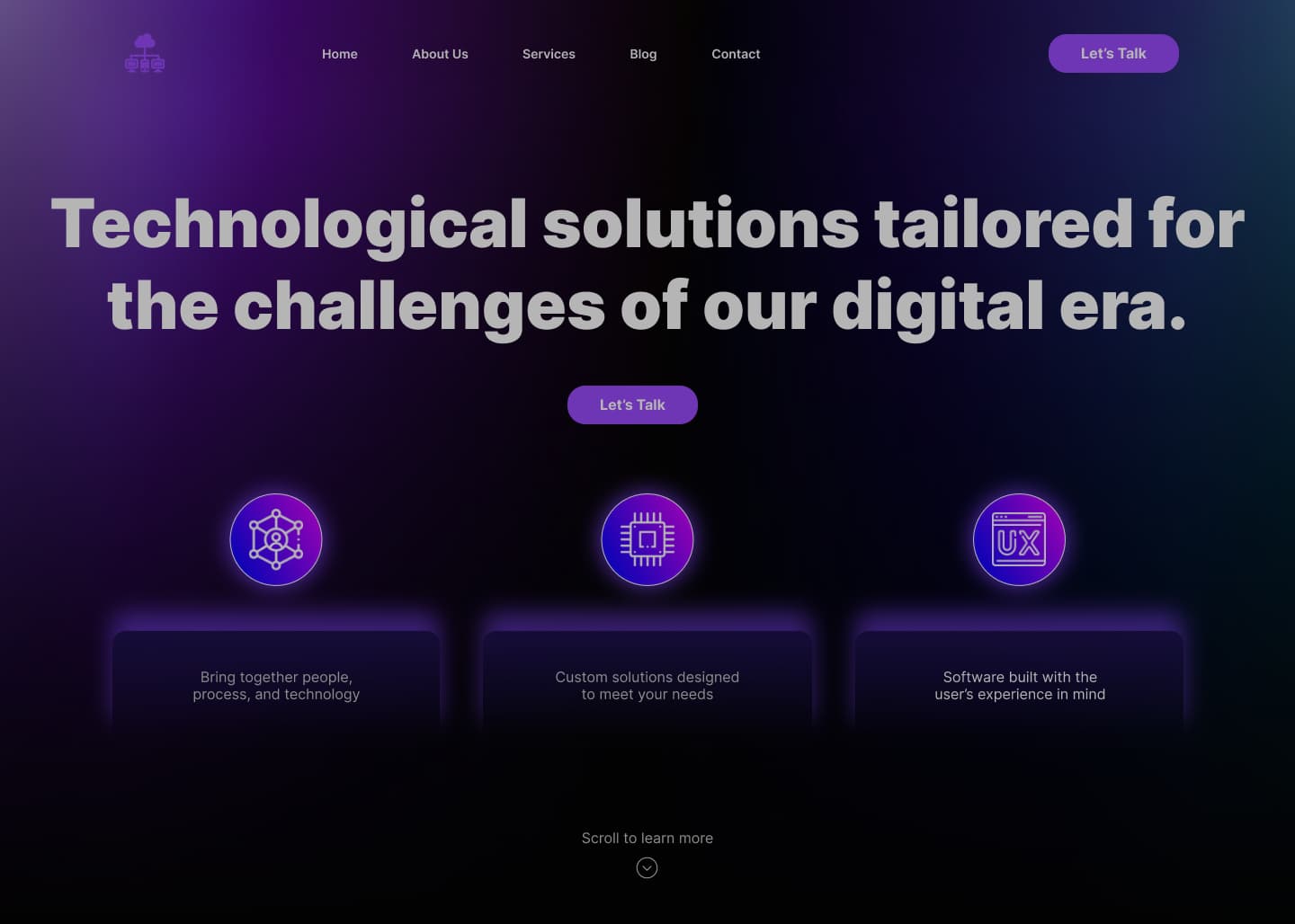 a website of a tech company, the company sells technological solutions