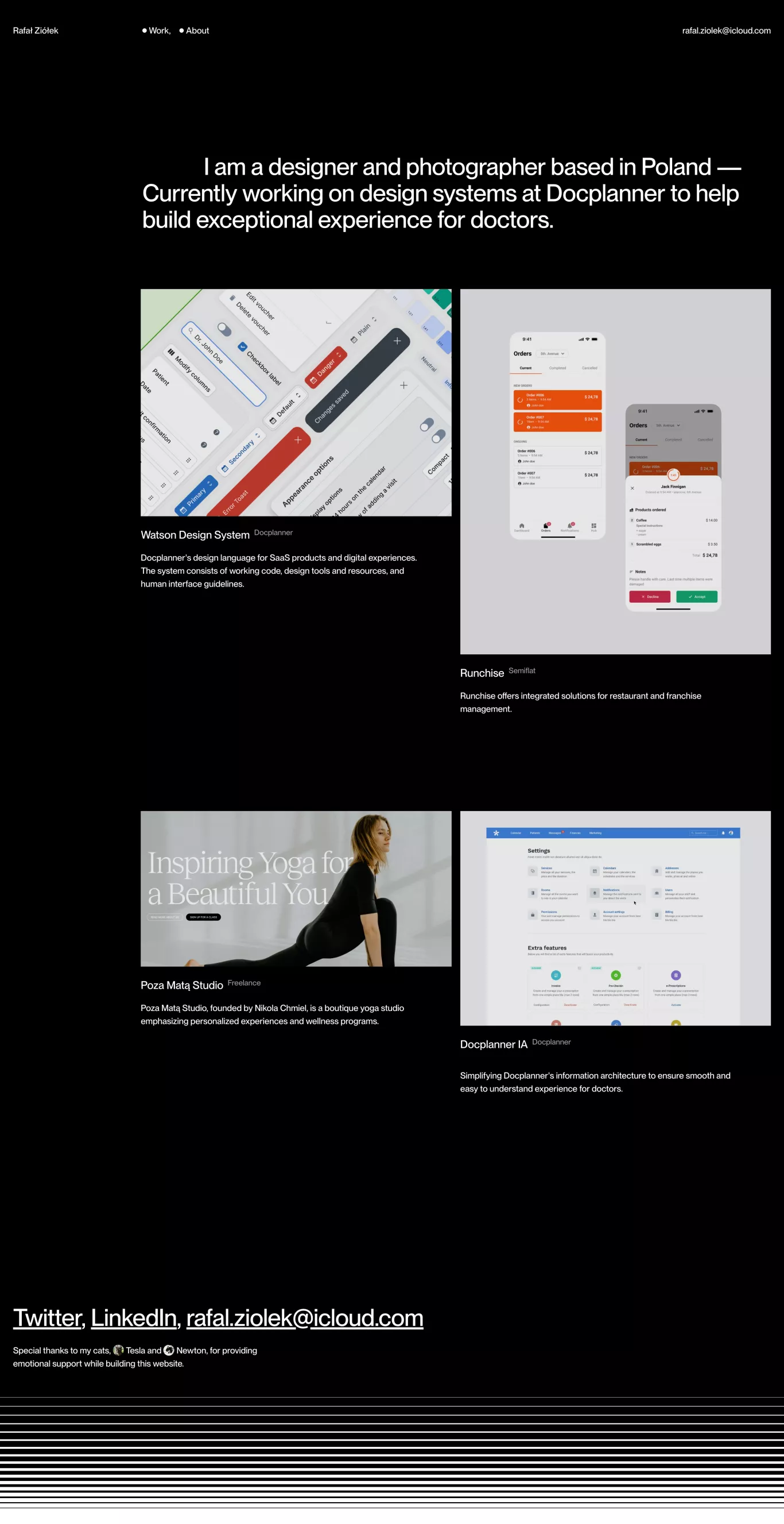 Rafał Ziółek portfolio page screenshot showcasing Photography and Design design
