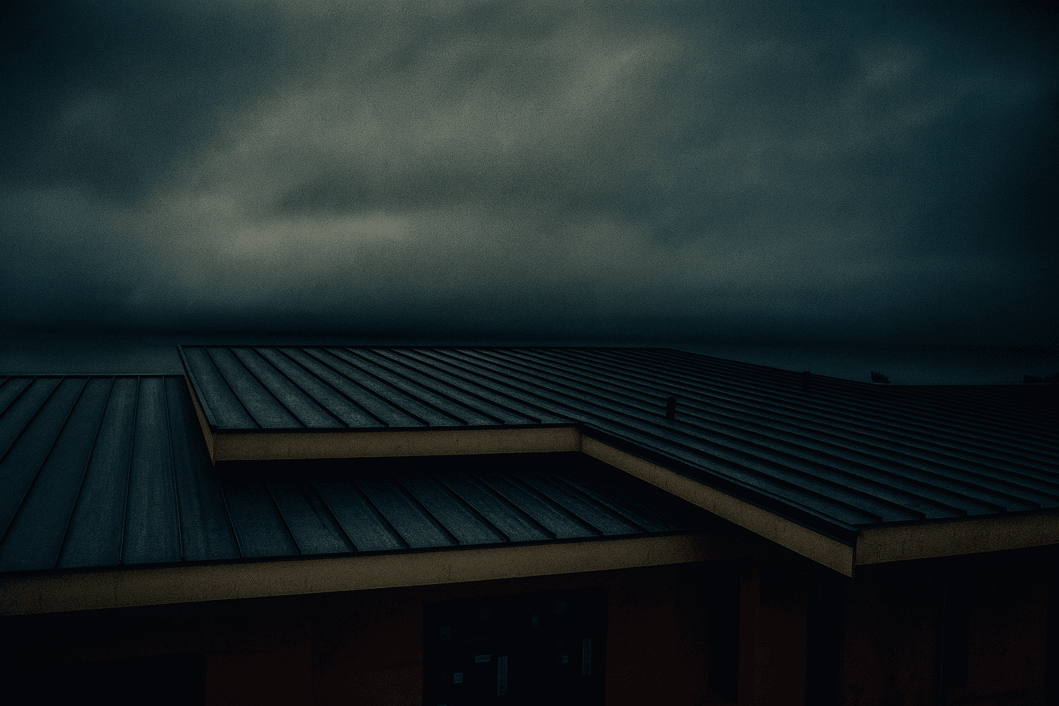 a bird is perched on the roof of a building