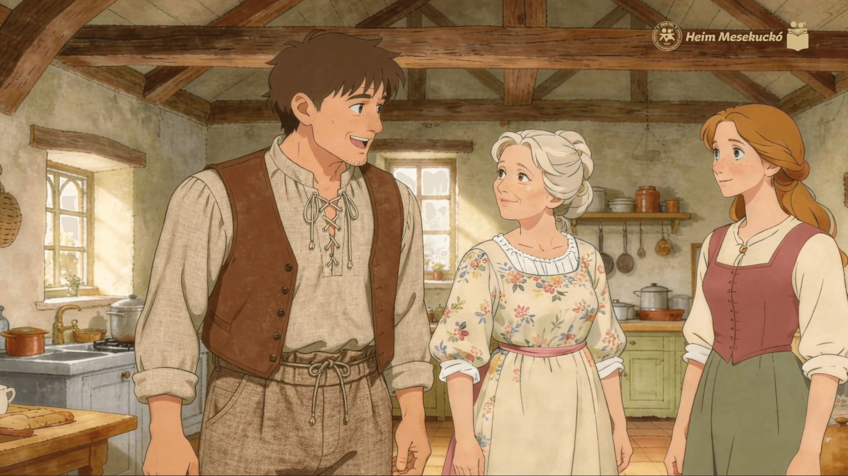 Fagerendás kunyhóban paraszt család.