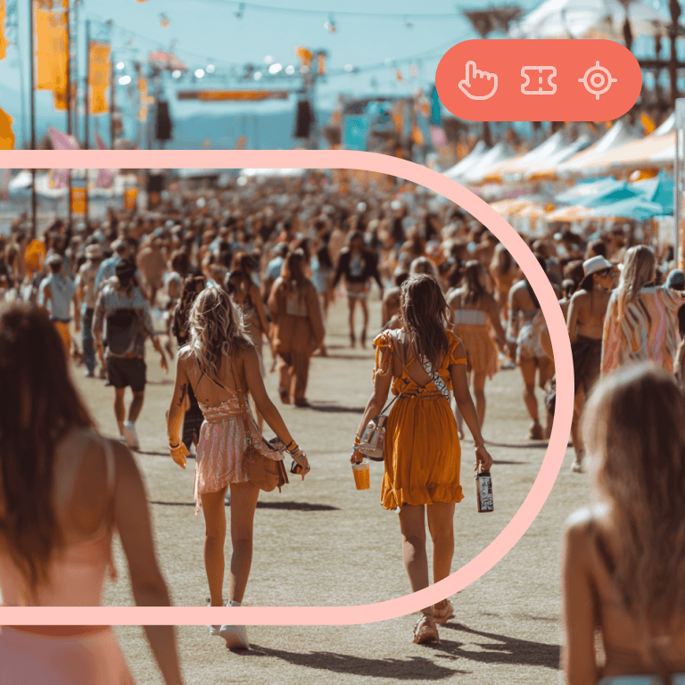 People walking at a outdoor music festival