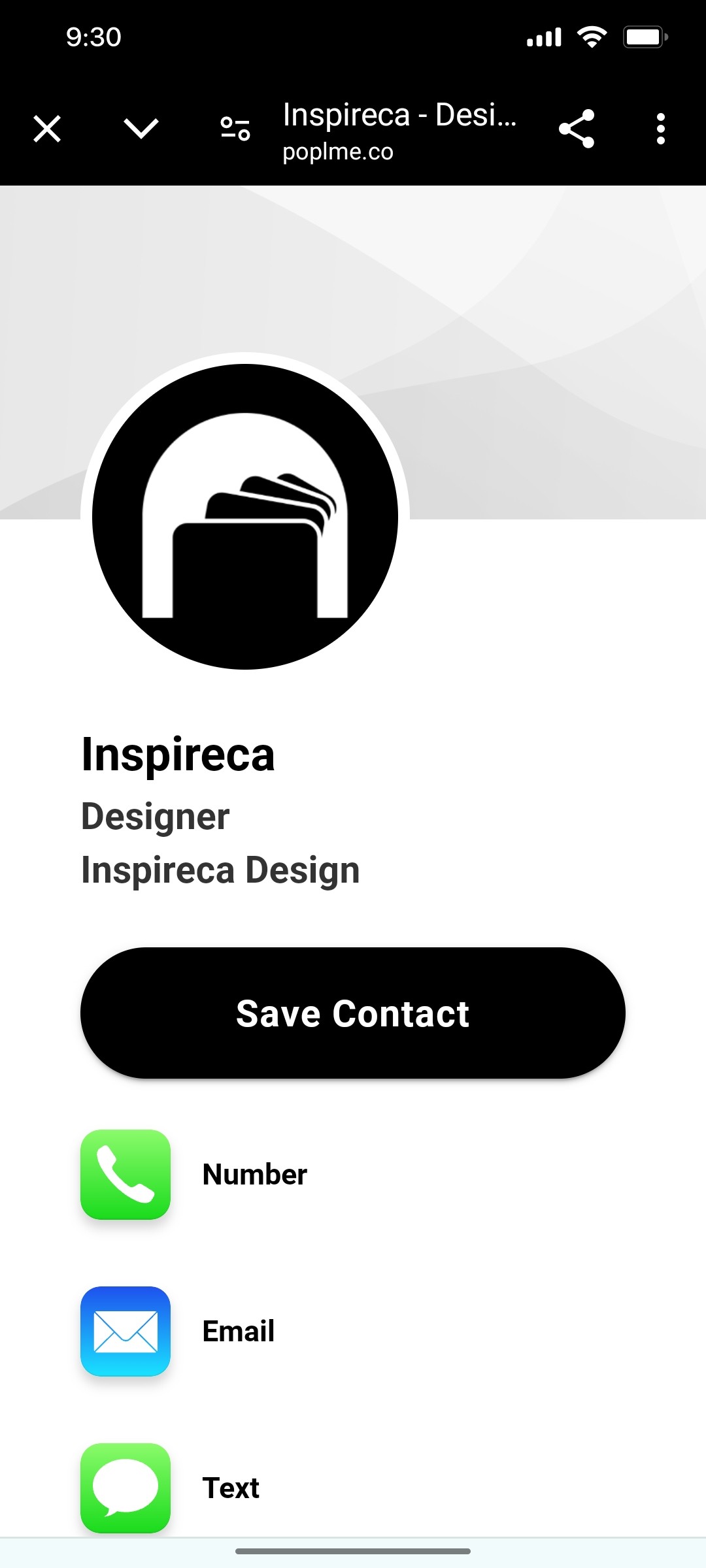 Popl Save Contact Screen