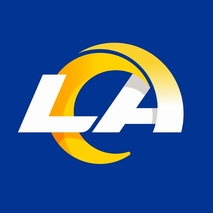 Los Angeles Rams LA logo in white and yellow on a solid blue background.