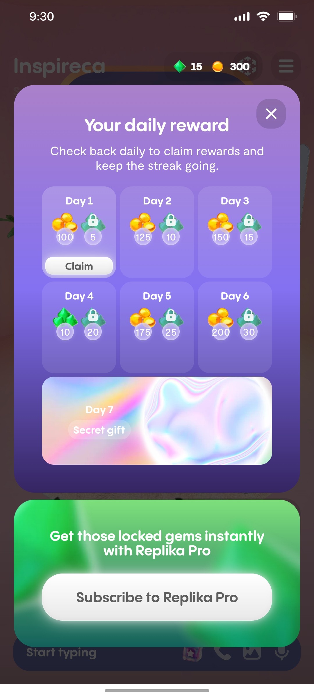 Replika Subscribe screen