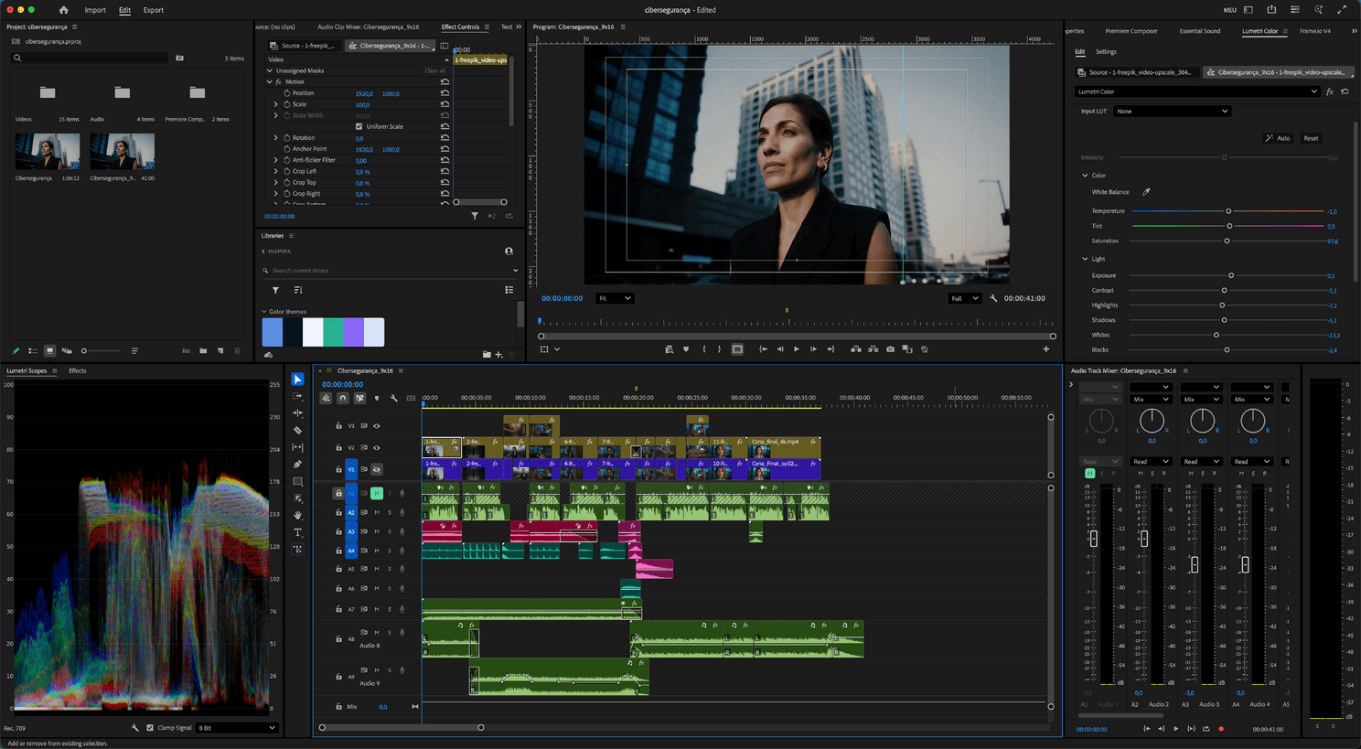 Animação e edição do filme Inspira no Adobe Premiere.