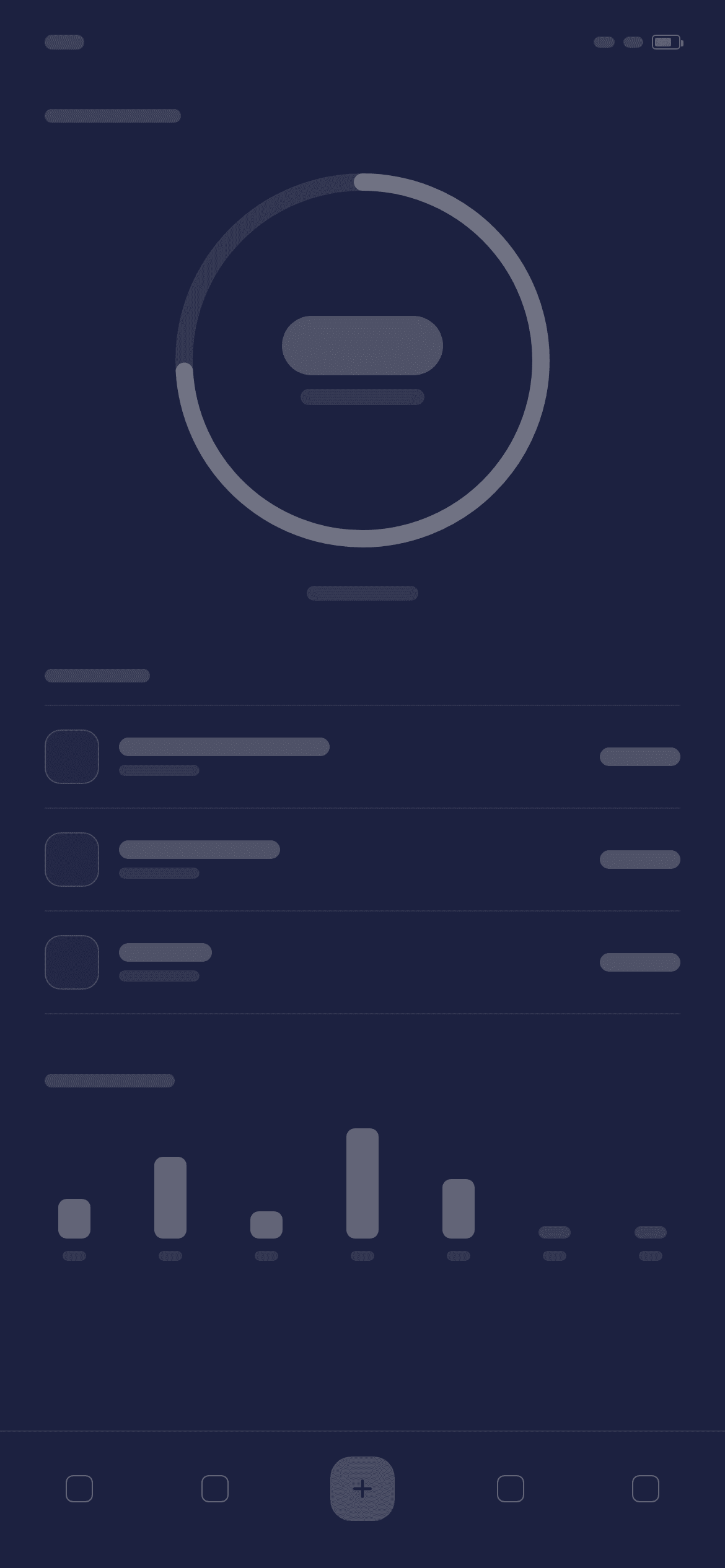 A grey wireframe of the weekly budget screen from the first sketches, with the amount left drawn as a single large box.