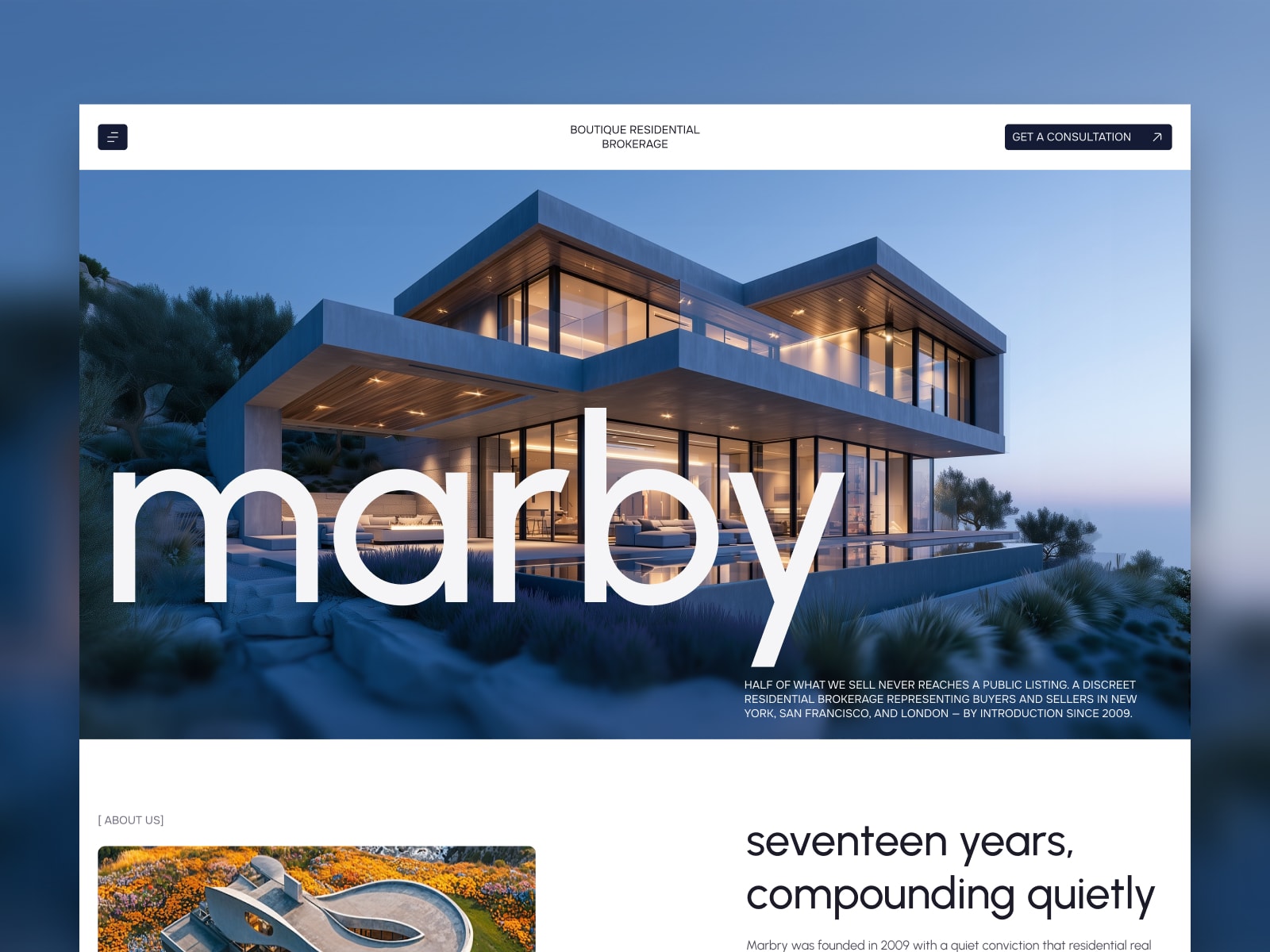 Marby free Framer template for boutique real estate and premium service businesses