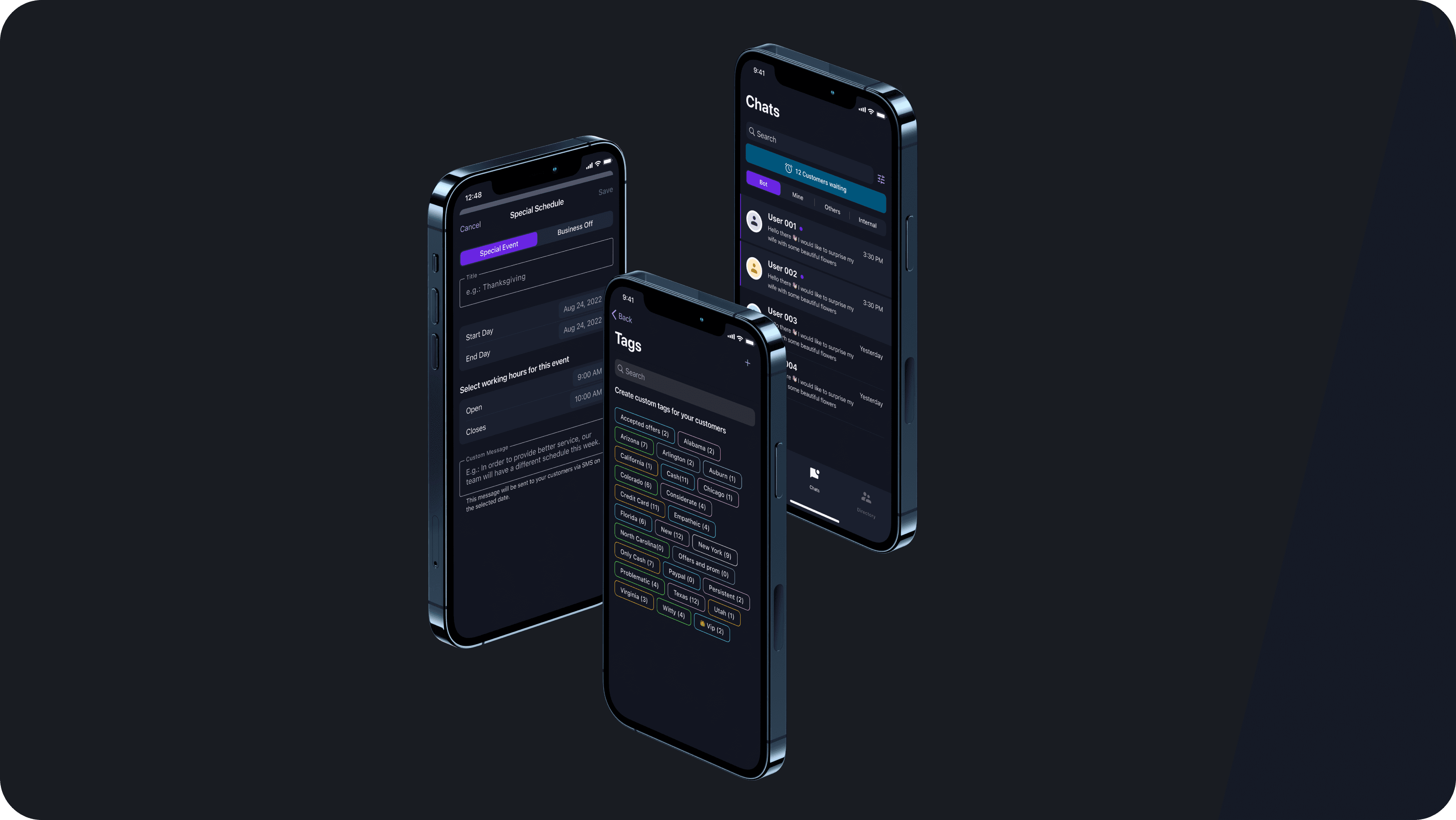 Tags and Chat screens