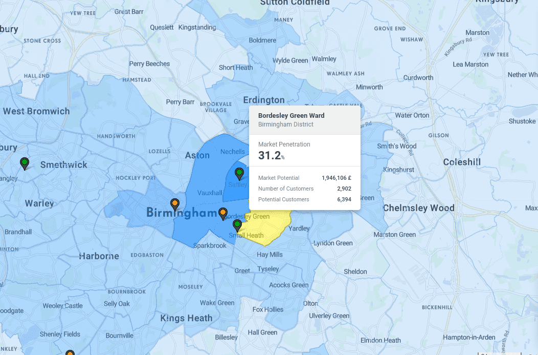 Visualization of the market penetration in CleverMaps Studio