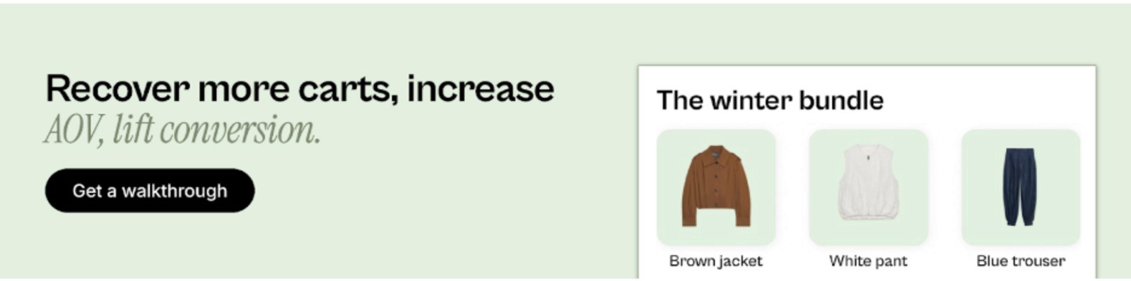 Banner showcasing intelligent cart recovery with curated winter bundles. Increase AOV and engagement through personalized product recommendations.