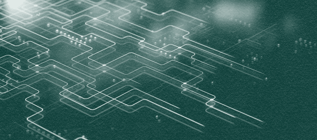 Abstract glowing circuit lines symbolizing the systems and automation behind SaaS email marketing