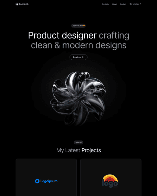 Proxio Framer template preview showing hero and projects section