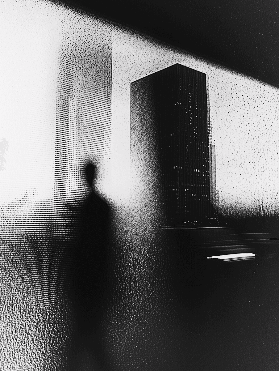 Geometric building facade with stark light and shadow