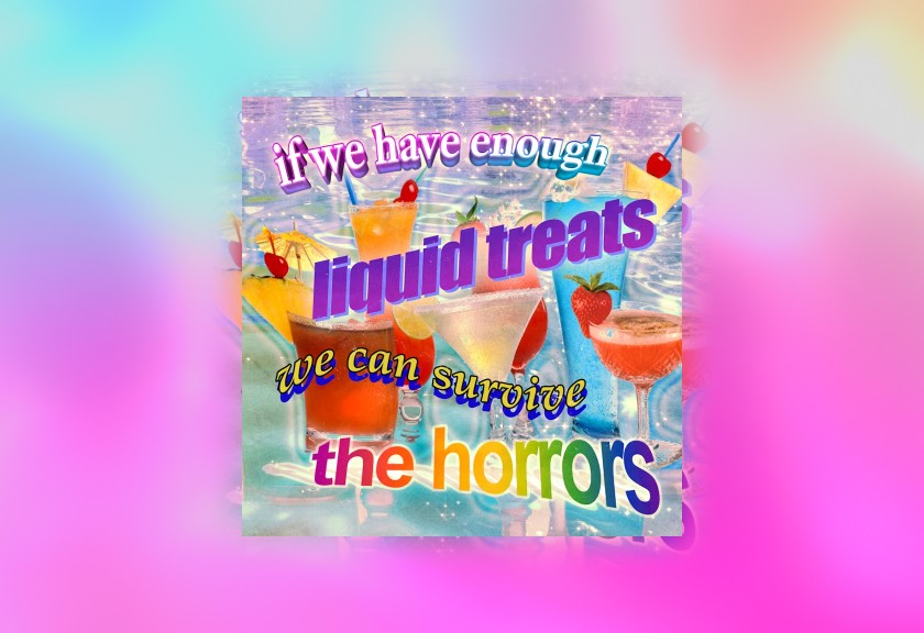 A futuristic, holographic-themed invite with neon blue and purple tones, pixel-like graphics, and techno-style design elements.