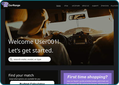 A mockup of a potential home interface for the application.