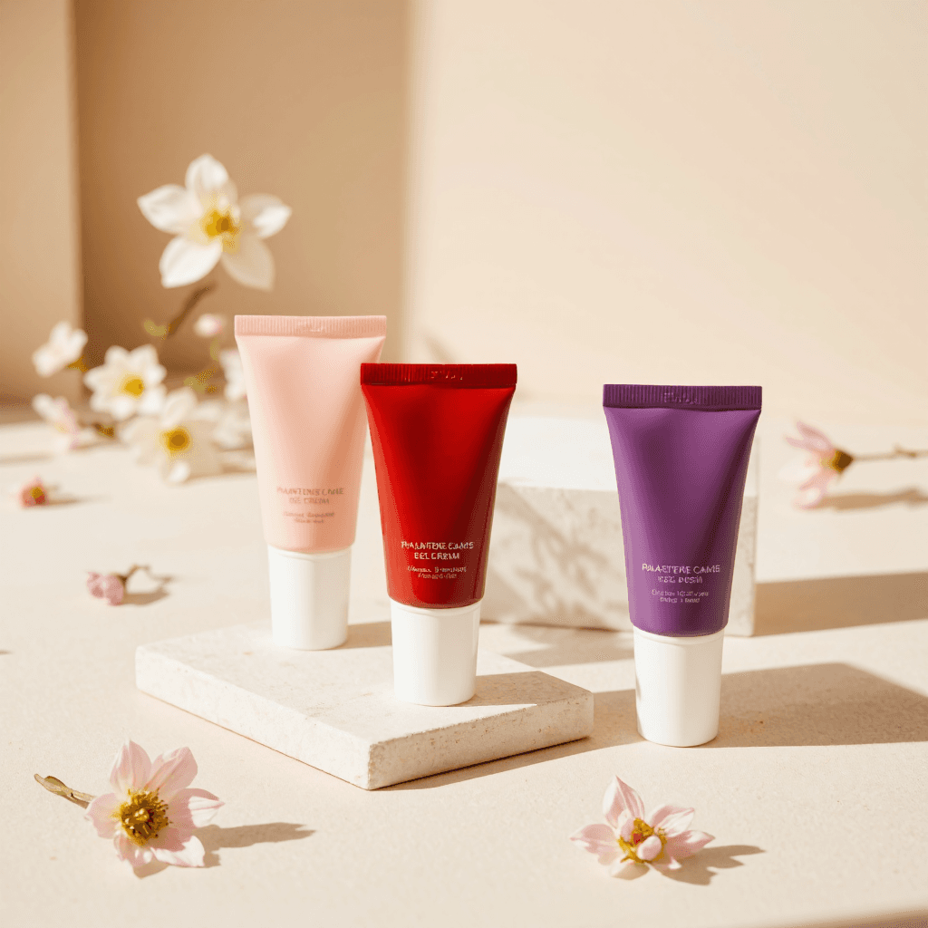 product photography of set of cosmetic creams in tubes