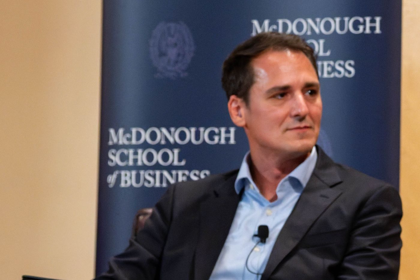 Alberto Rossi moderating a conversation on AI and the future of work at Georgetown University, 17 September 2025