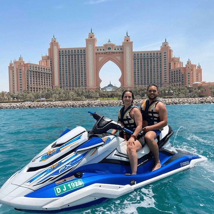 Couple on a jet ski during Atlantis Tour Dubai ride