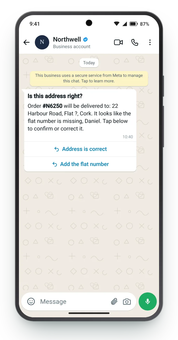 Confirming where it goes: WhatsApp COD confirmation on an Android phone