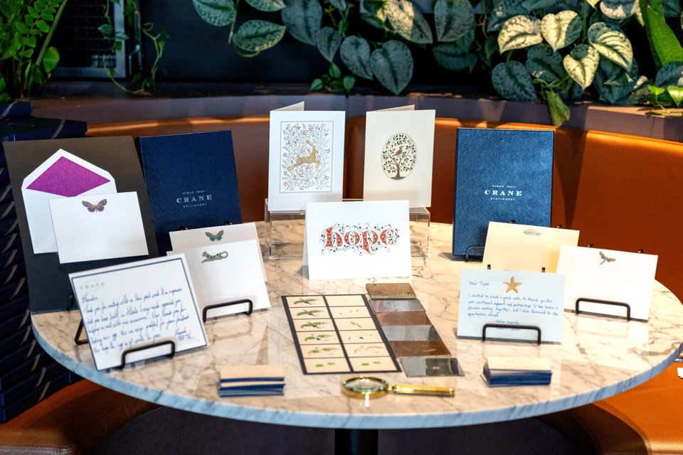 Crane stationery at the reception.