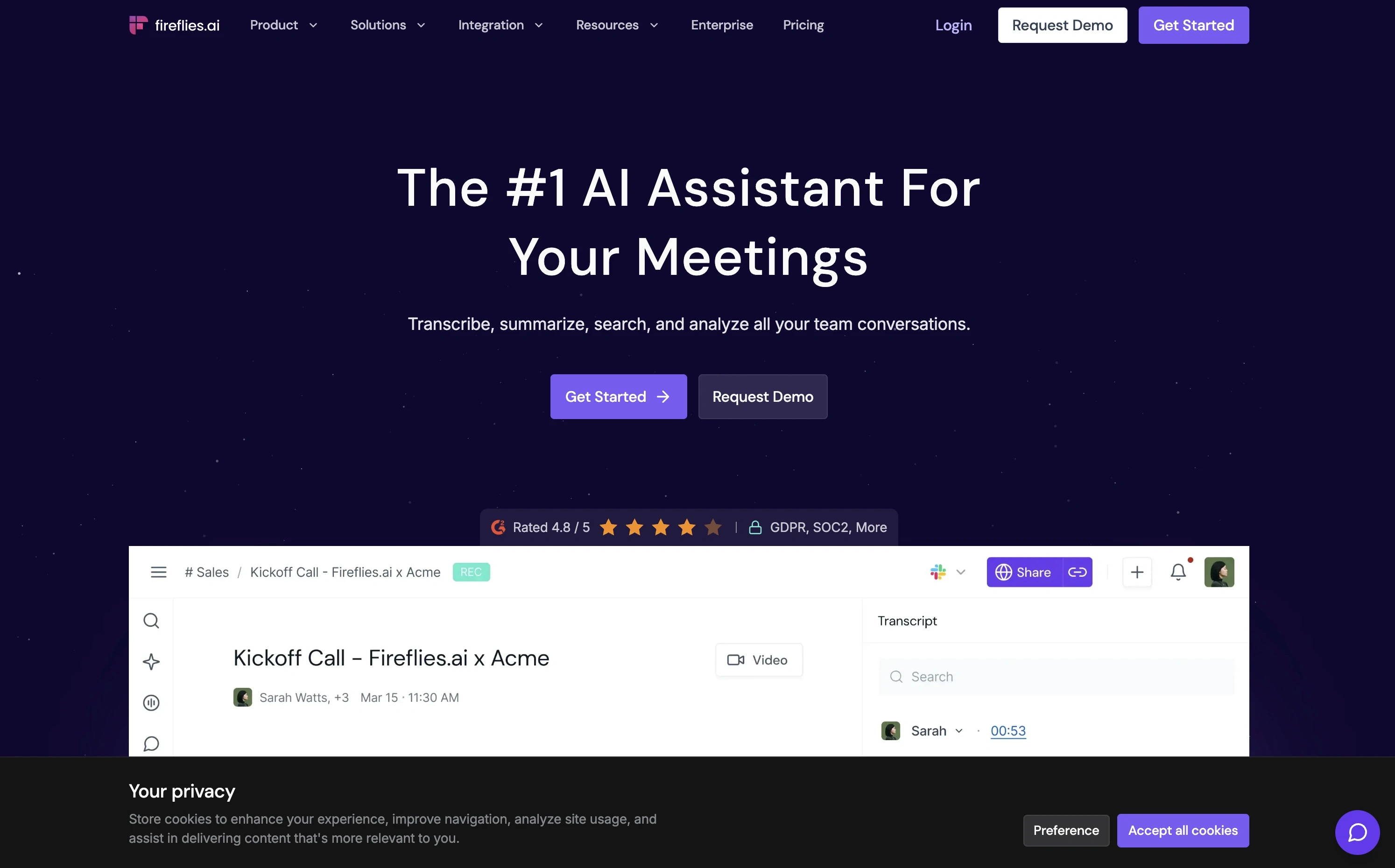 Fireflies.ai Homepage