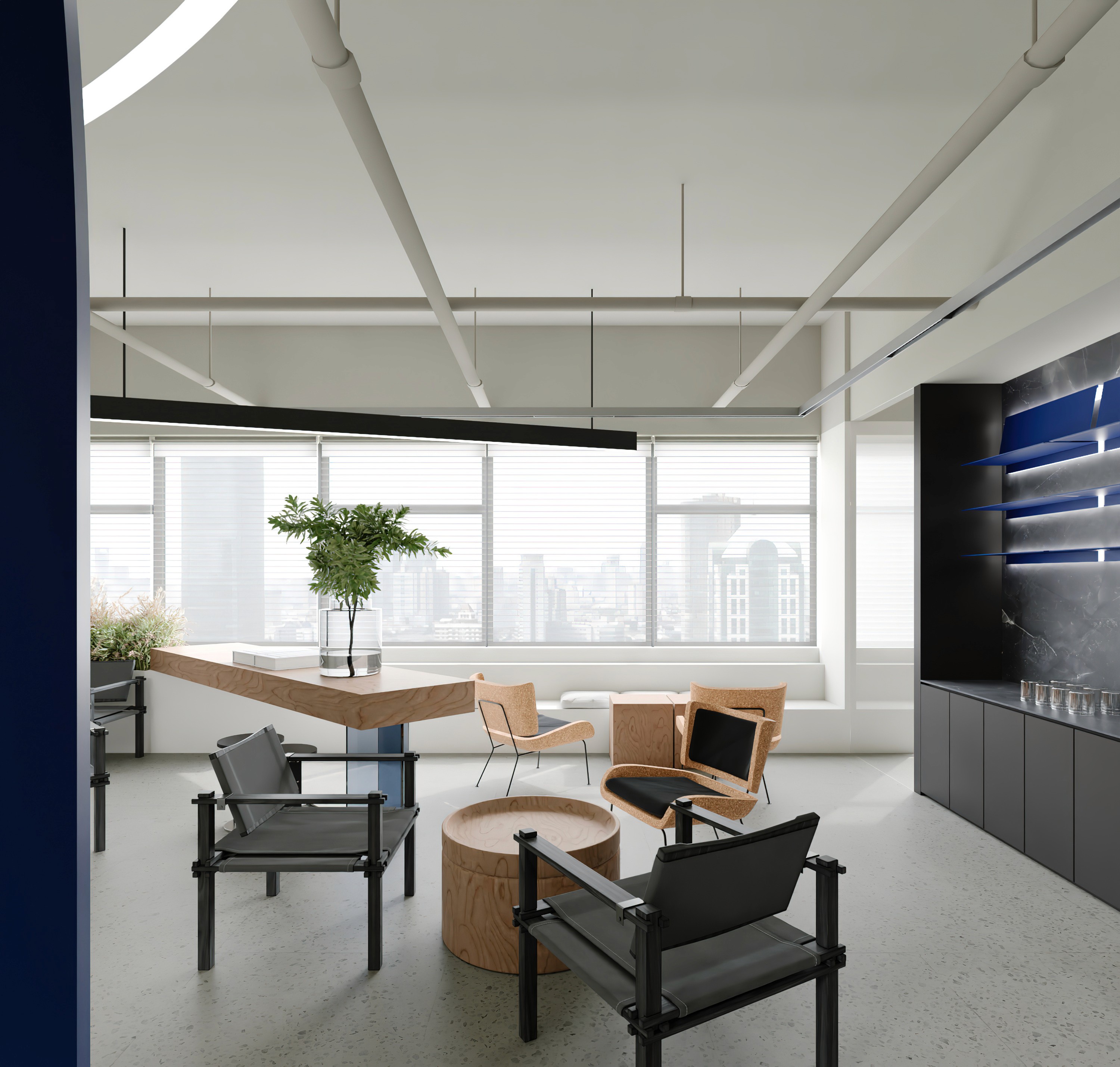 Strategic commercial renovation floor plan maximizing natural light and visual transparency