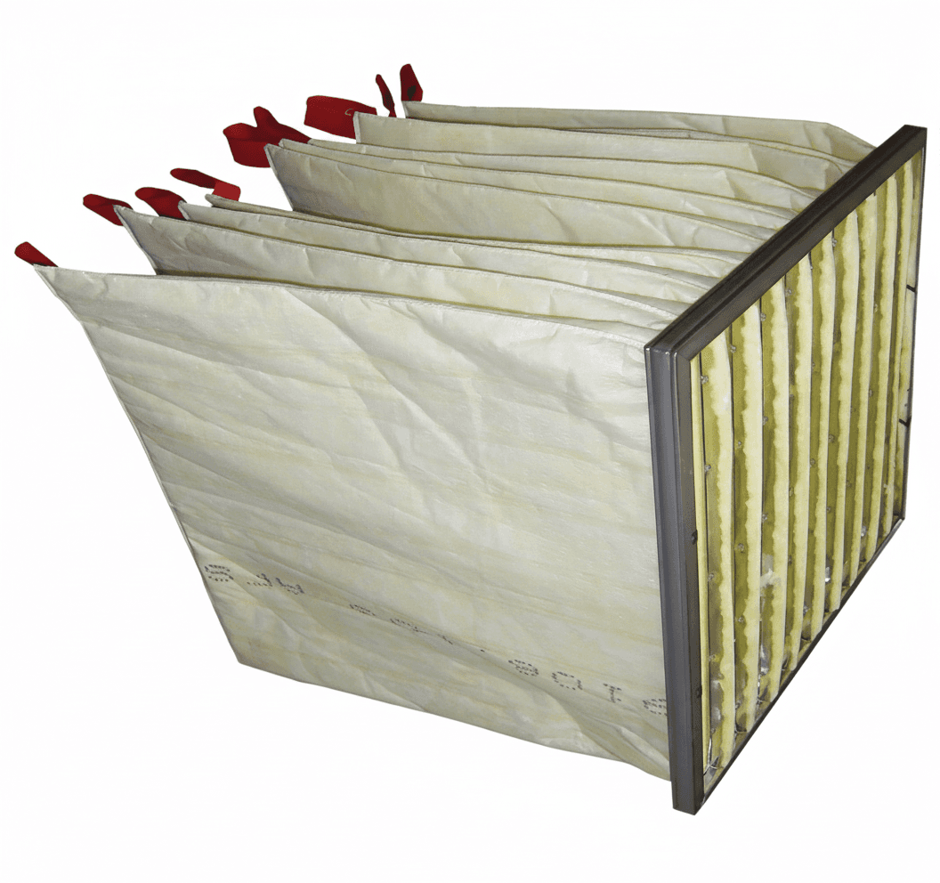 Industrial bag filter designed for high dust-holding capacity in HVAC and ventilation systems.