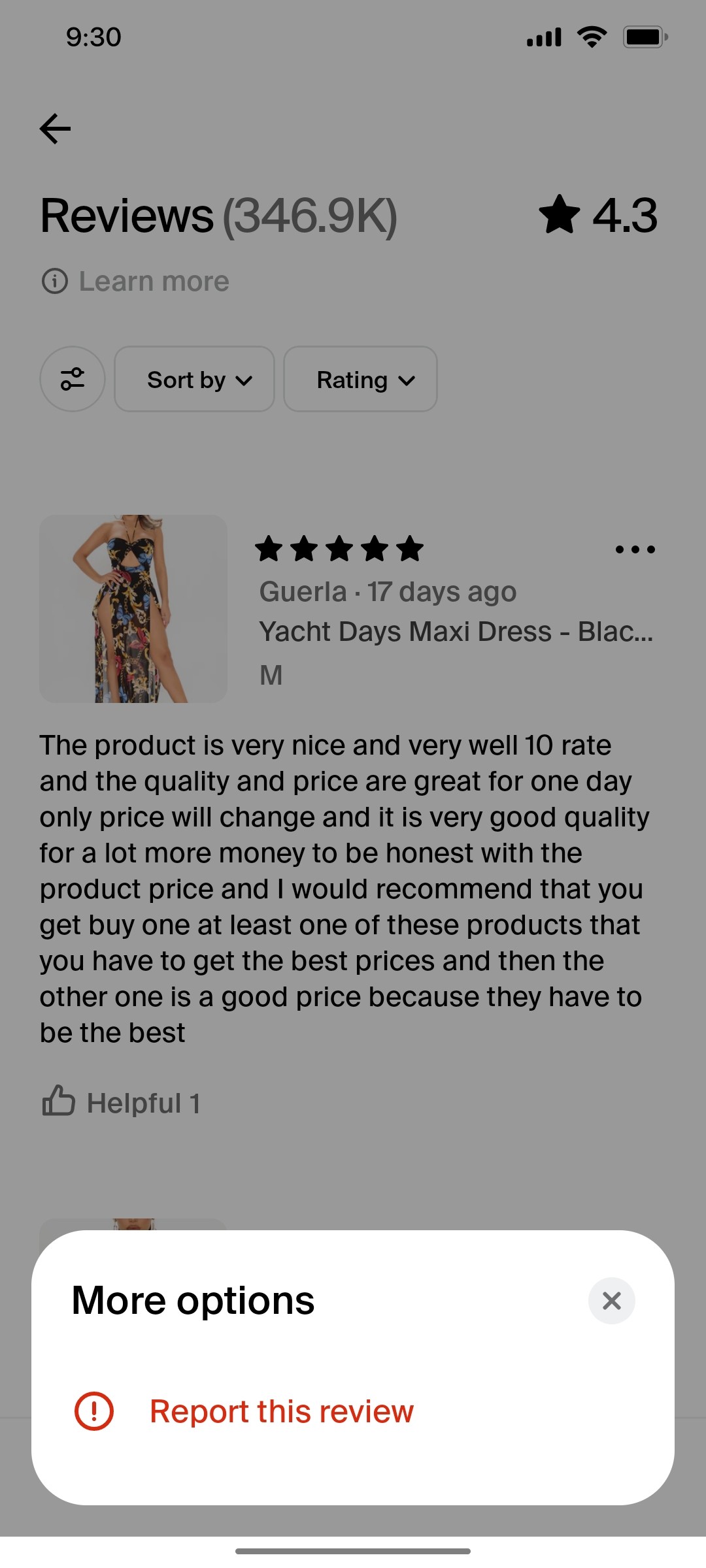 Shop App  More option Screen