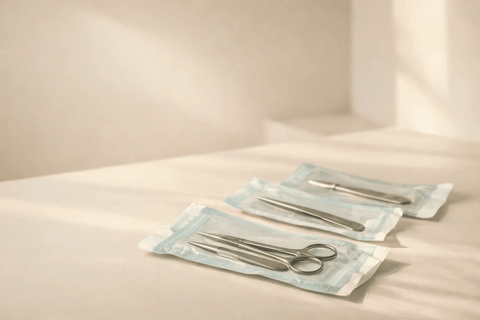 Sterilized surgical instruments arranged for clinical use