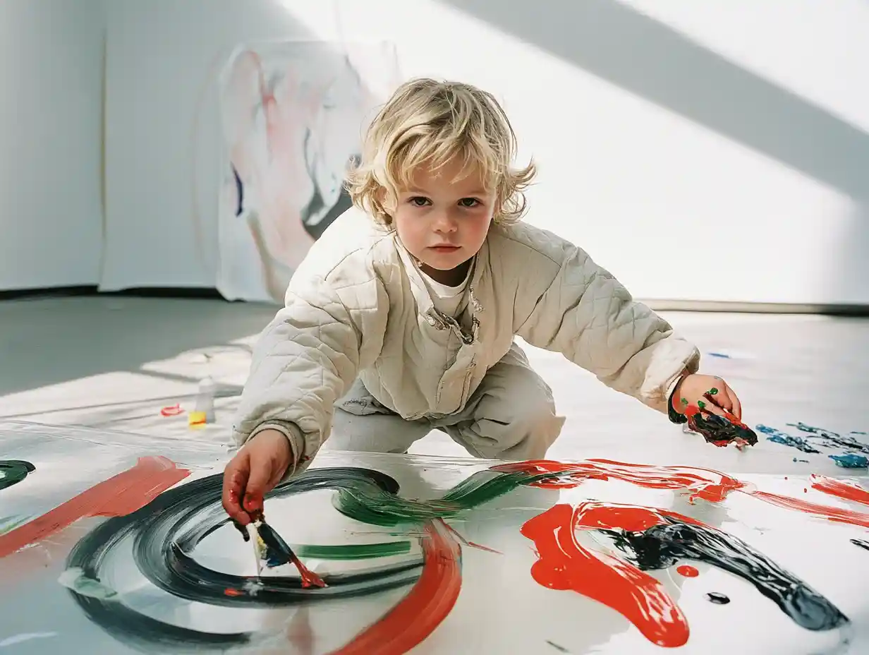 A young child painting with vibrant colors, symbolizing the creative and meaningful opportunities nannies can access for career growth.