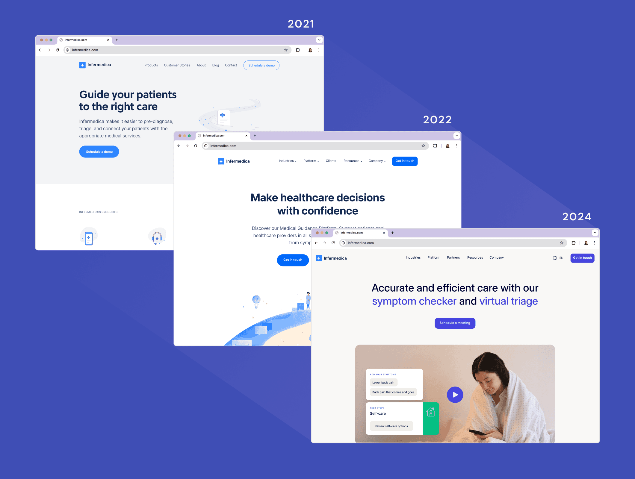 Evolution of website, 3 versions: 2021, 2022, 2024