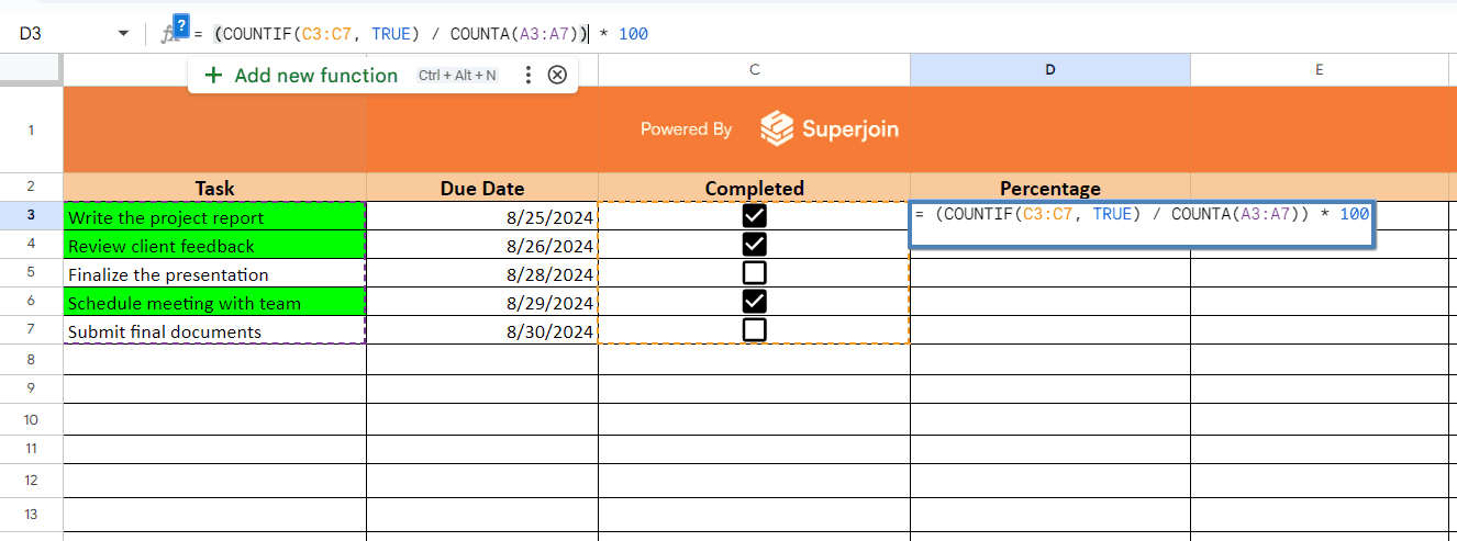 =COUNTIF(C2:B, TRUE)/COUNTA(A2:A)