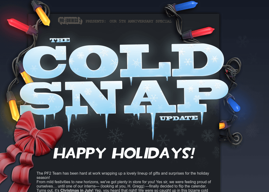 A screenshot of an update page that says "Cold Snap" in big letter.