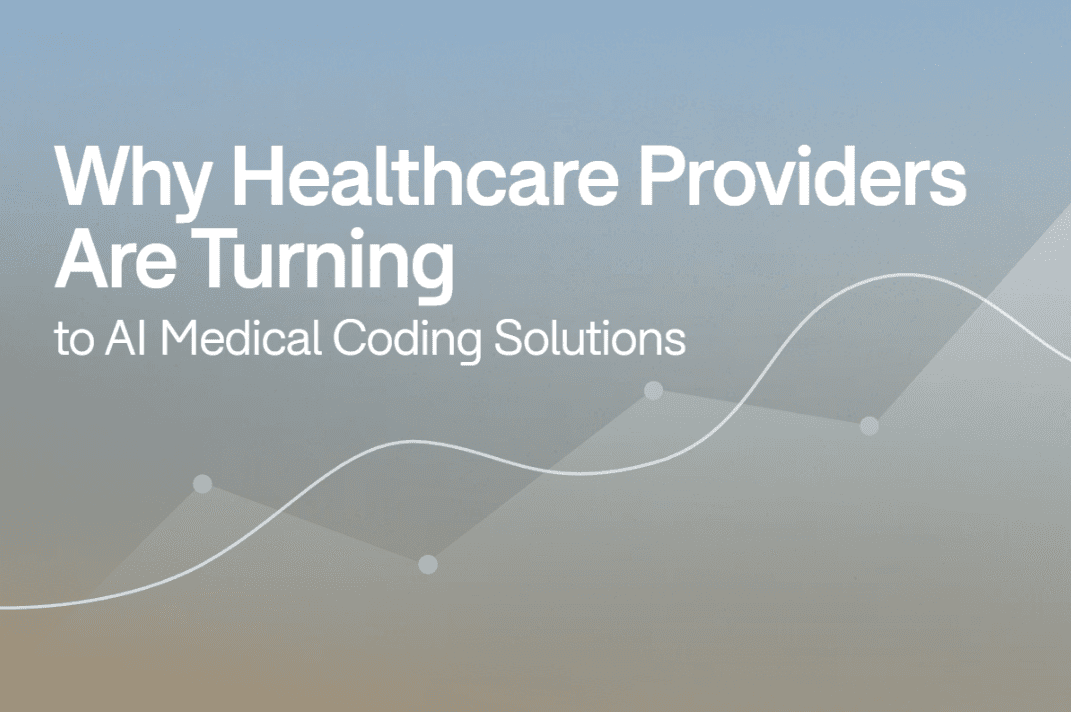 Automated medical coding illustrated by doctors interacting with a digital interface and patient data on a tablet.