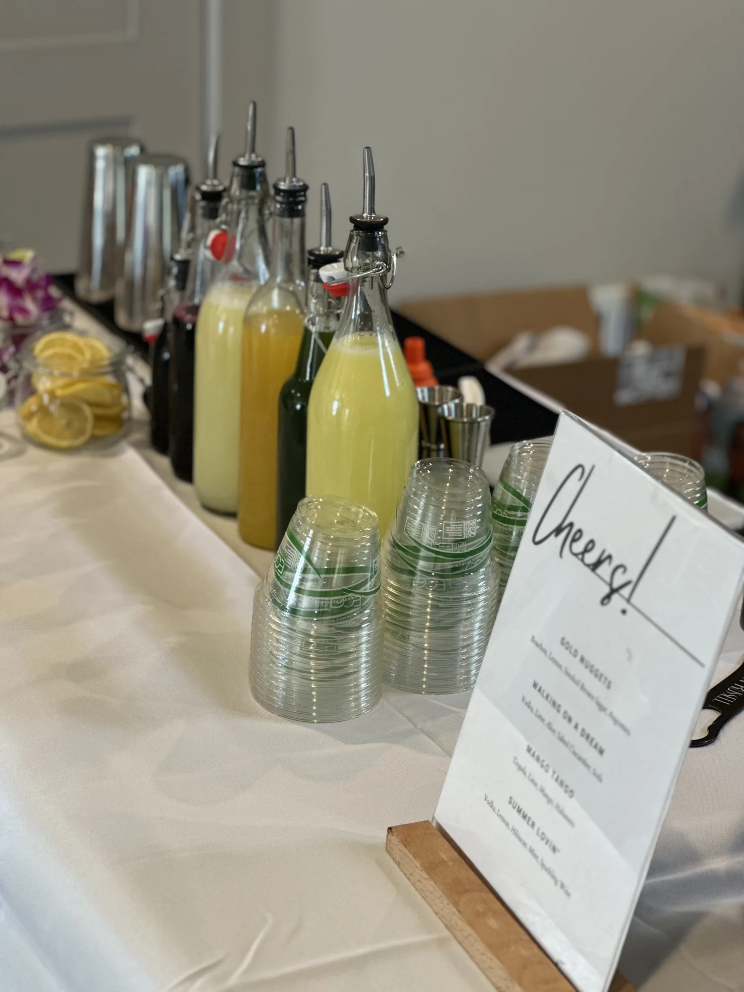 Organized mobile cocktail bar setup