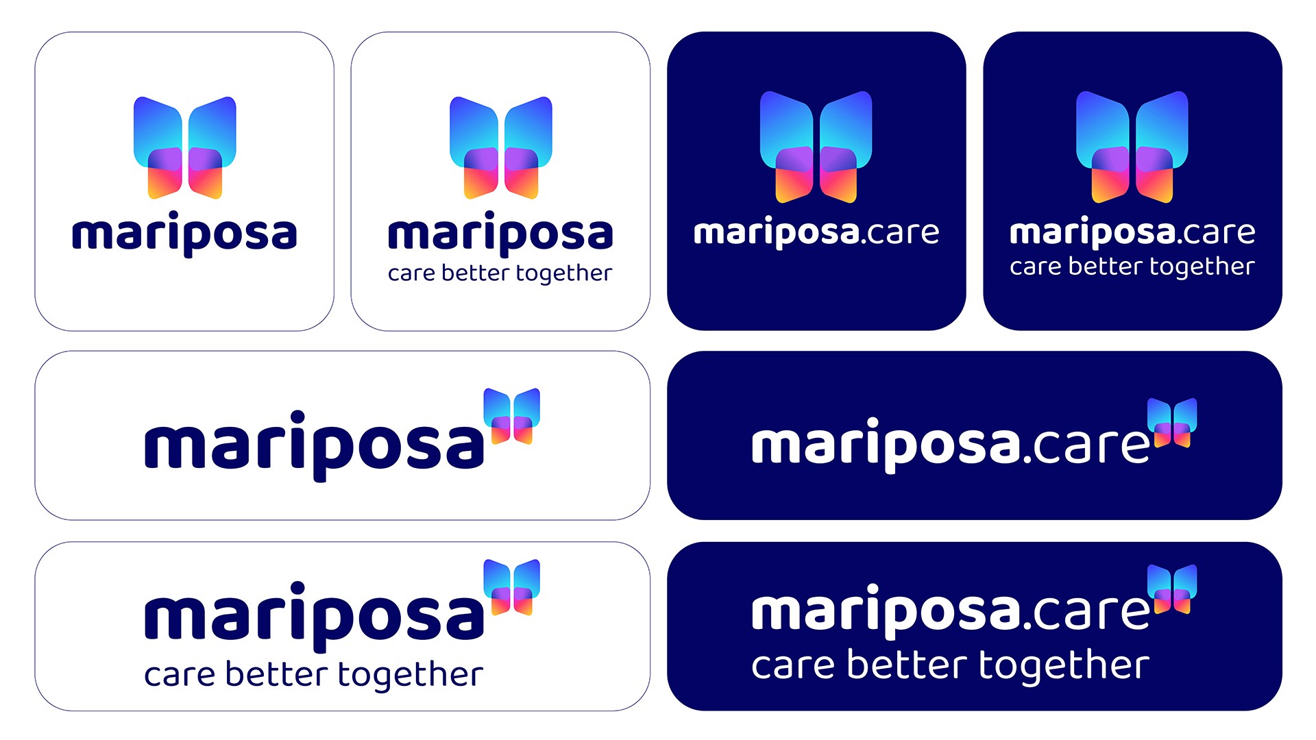 Mariposa senior care app colour logo system