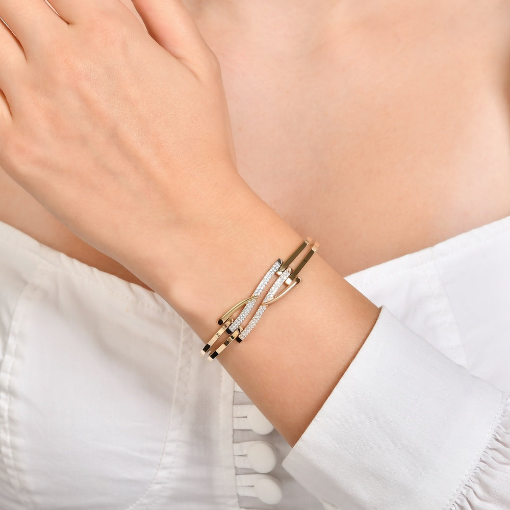 Assos 3 Renk Taşlı Altın Kaburga Kelepçe Bilezik Şık Tasarım