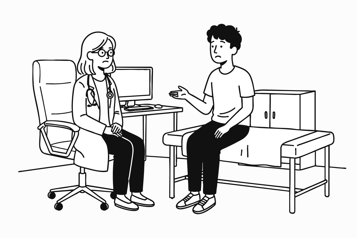 Healthcare professional and patient discussing, representing lack of know-how in connecting work to outcomes-based metrics.