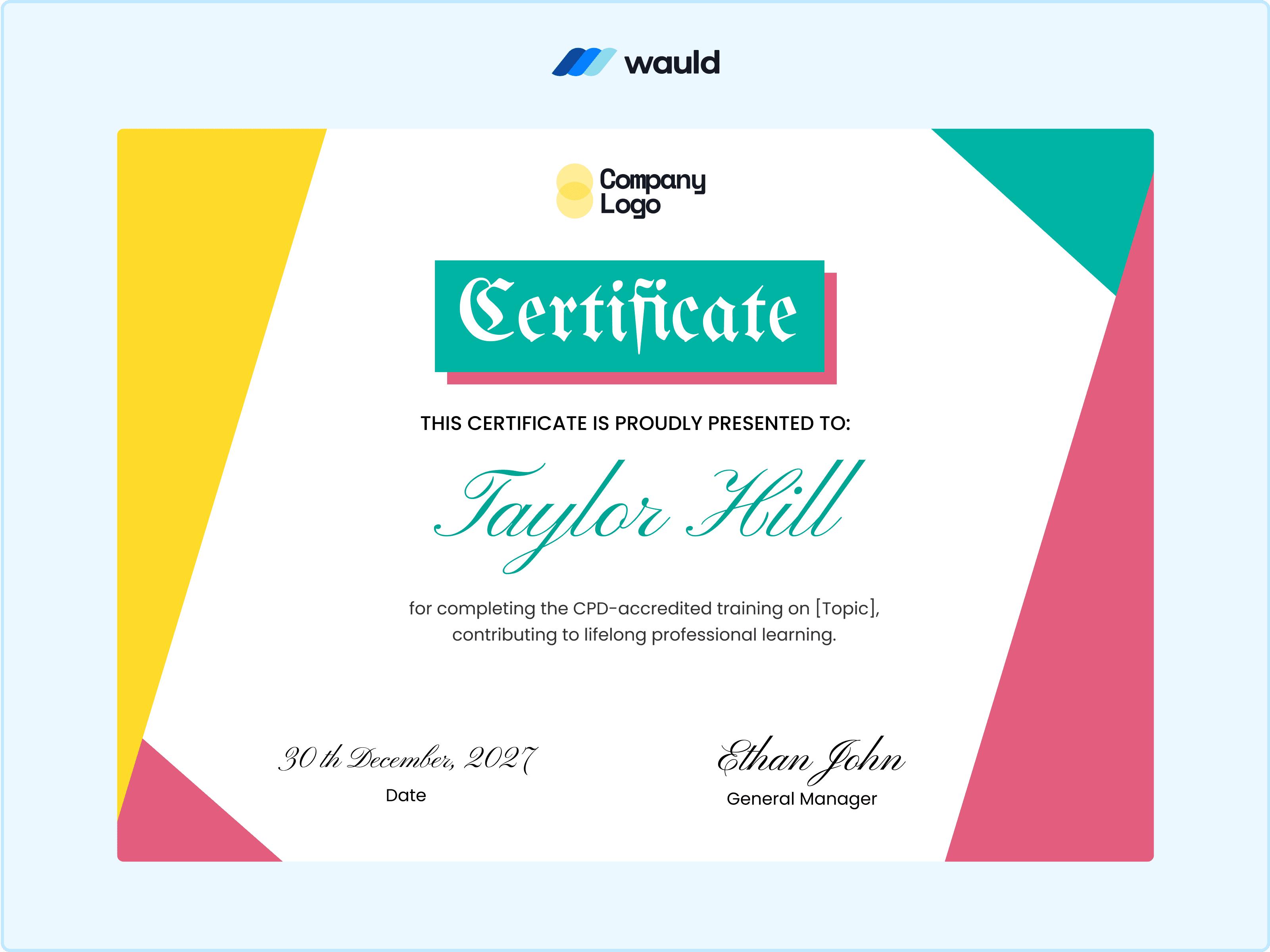 Wauld - Sophsticated CPD certificate template
