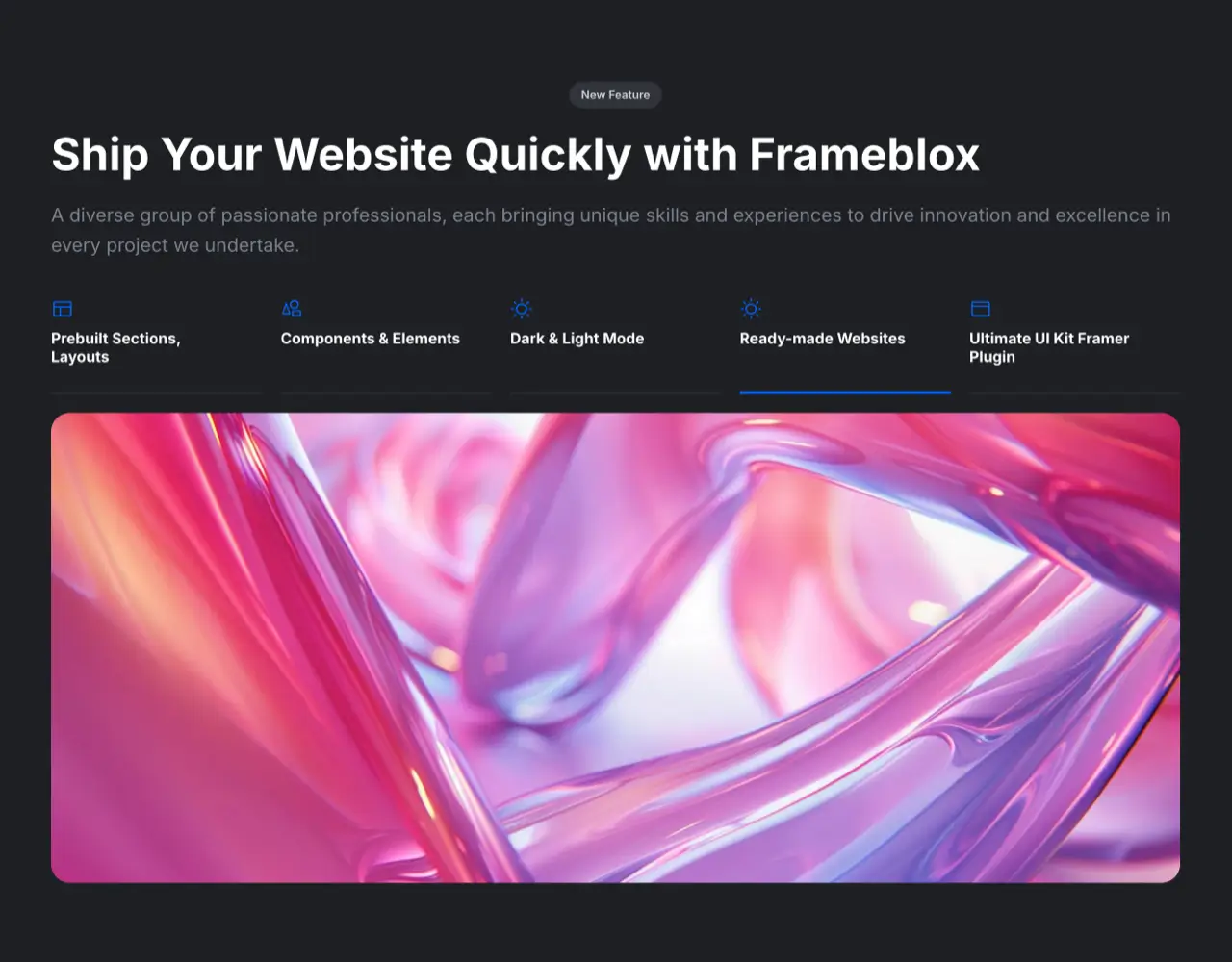 Framer Dark Features Section - Frameblox UI