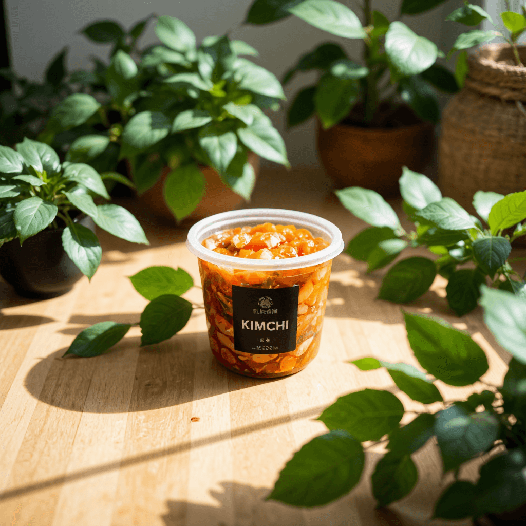 product photography of A container of kimchi