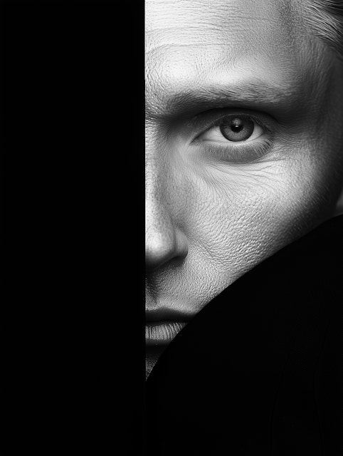 Dramatic Close-up of a Mans Face