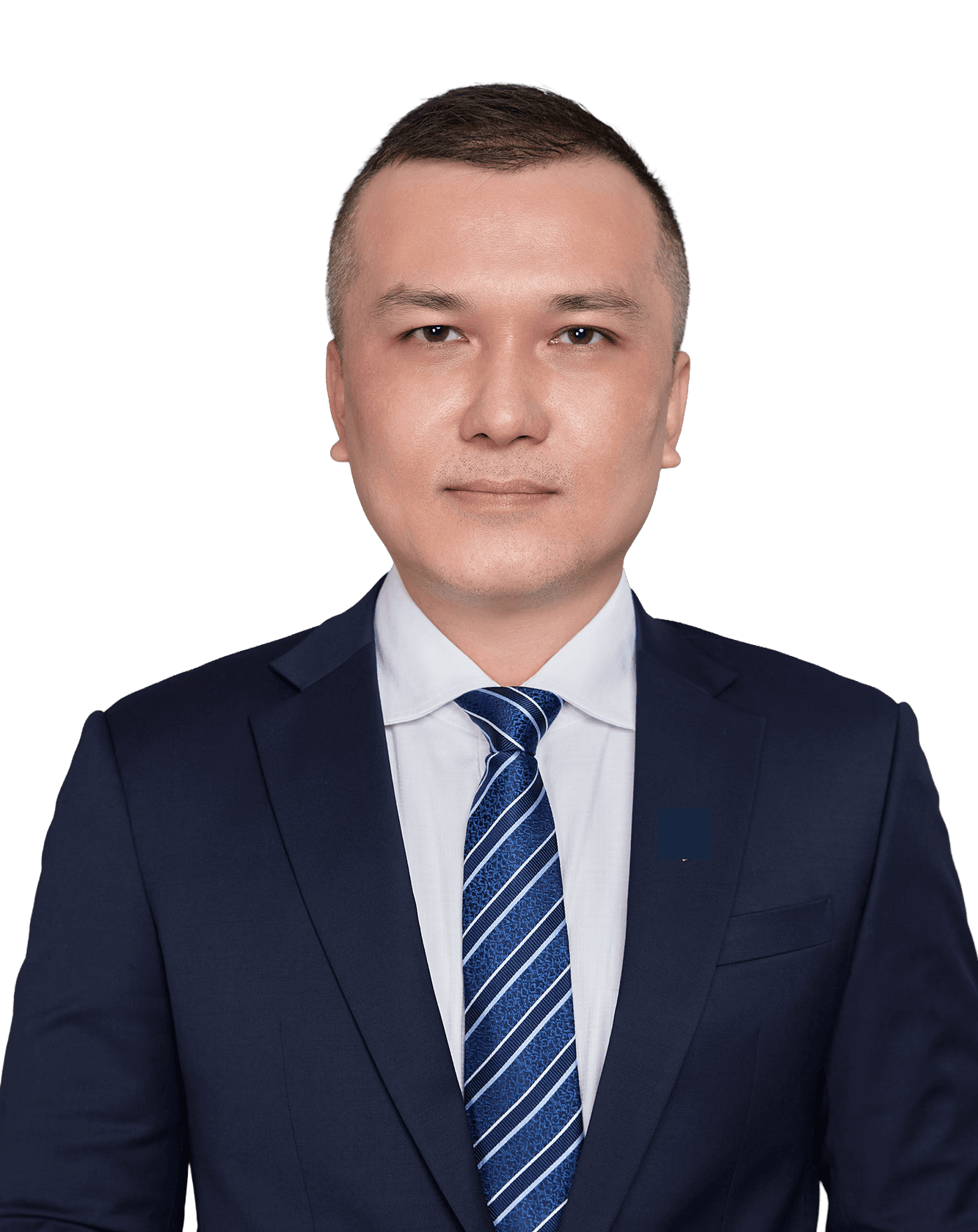 Black and white portrait of a confident woman in a blazer, looking serious and professional.