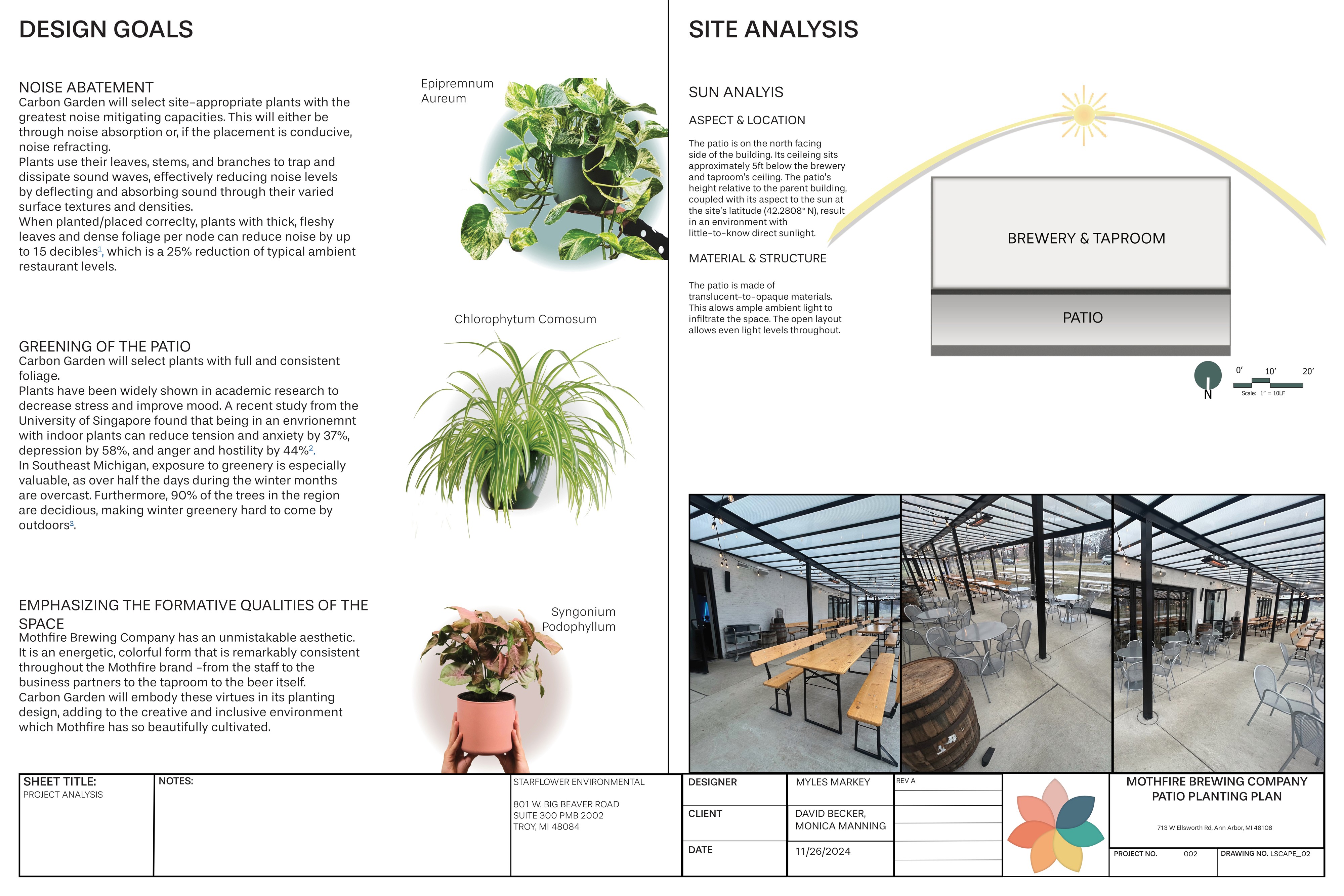 A planting plan outlining design goals and an analysis of the space.