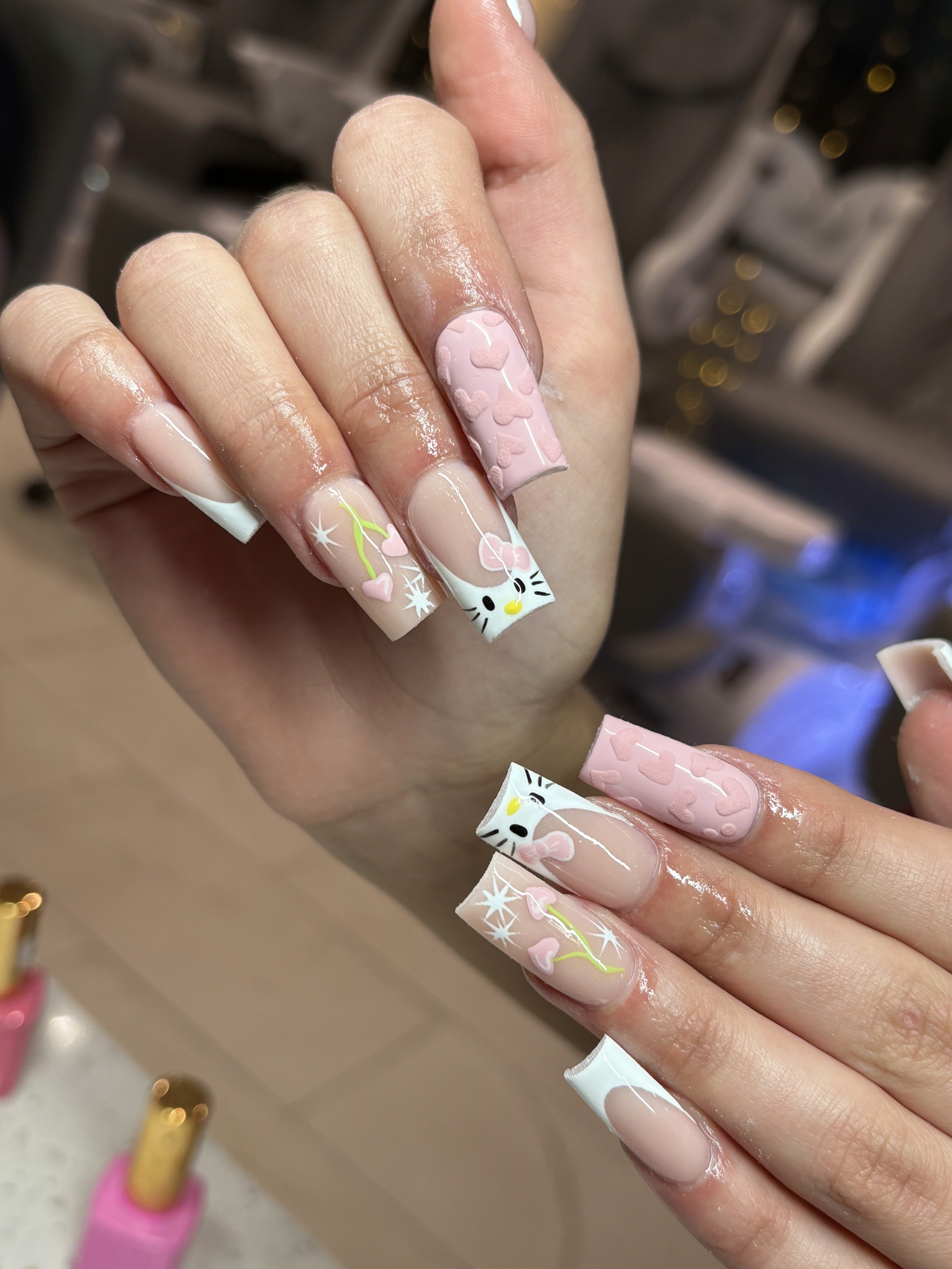 Gel-X nails with hello kitty nail art design Naperville Illinois
