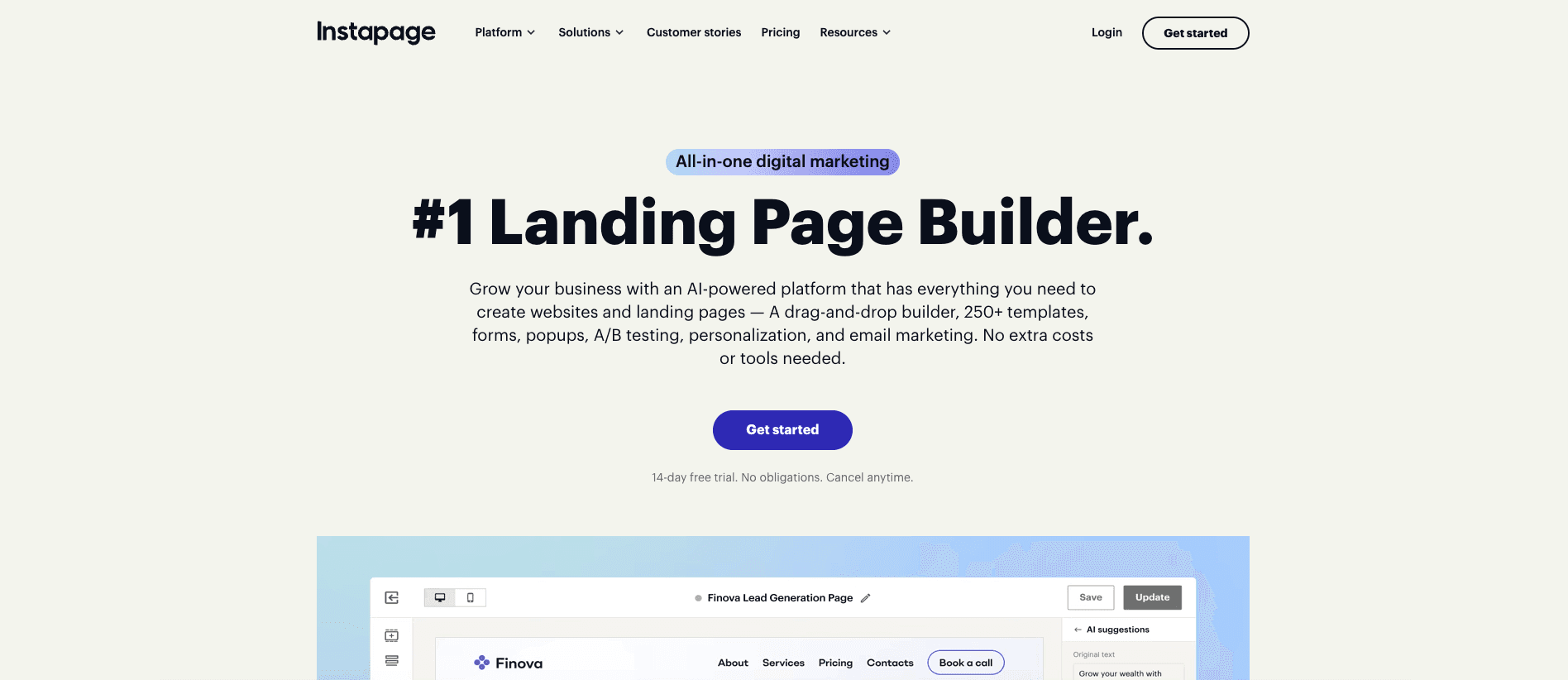 Instapage homepage