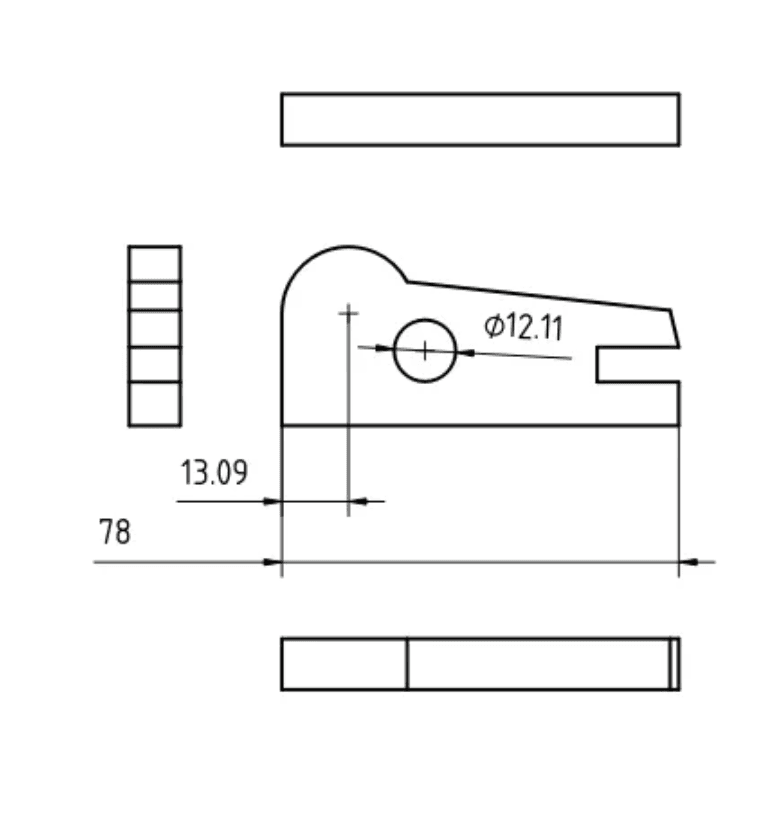 FreeCAD TechDraw views of a mechanical part with diameter and linear dimension annotations.
