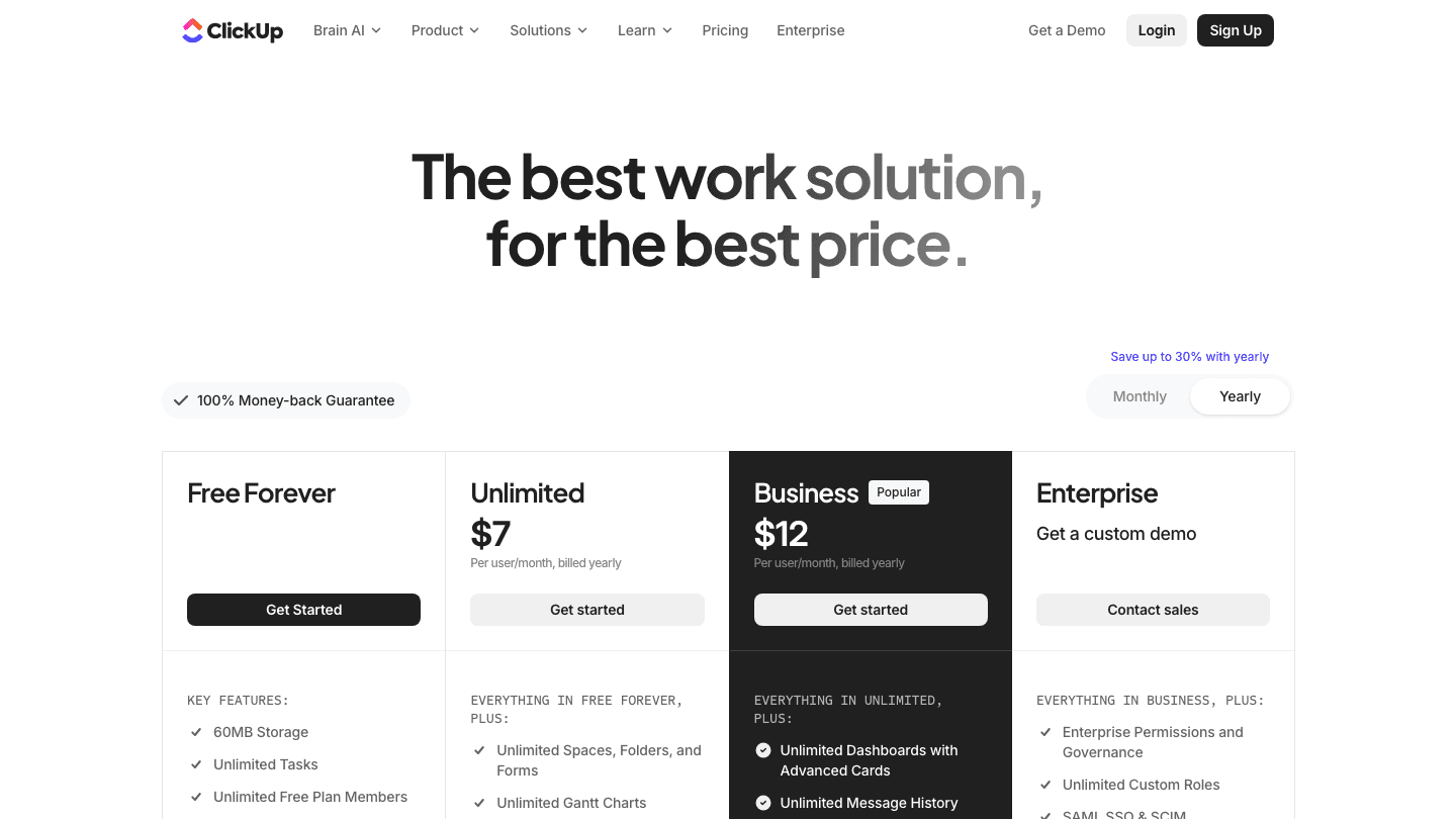 ClickUp pricing plans overview